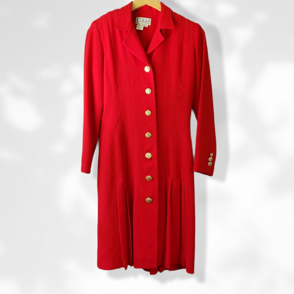 Vintage Red Dress Blazer with Gold Buttons